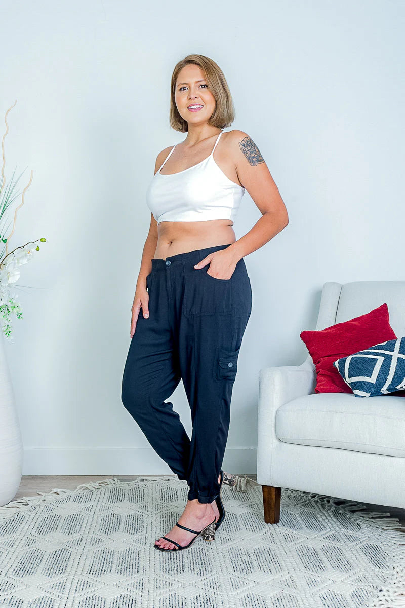 Plus Size Luxe Jogger Pants with Cargo Pockets and Zip Fly