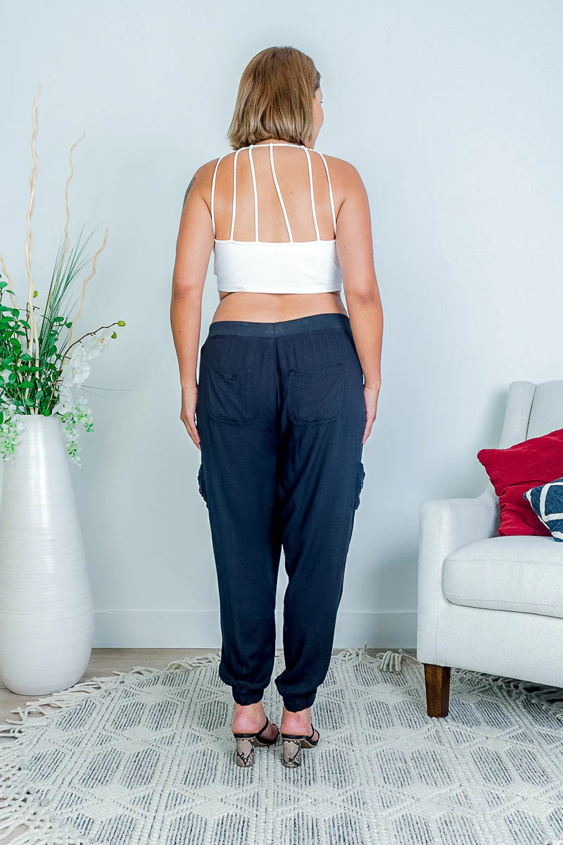 Plus Size Luxe Jogger Pants with Cargo Pockets and Zip Fly