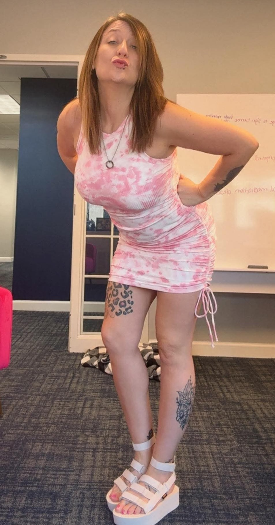 "Summer Love" pink tie dye mini dress with adjustable tie sides