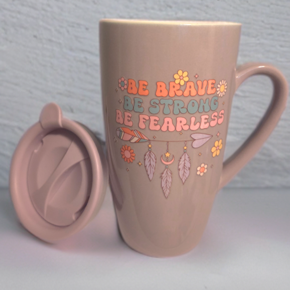Light purple 16oz motivational mug with lid