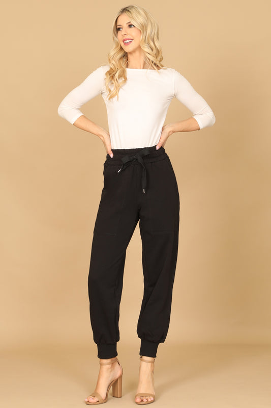BLACK WAIST TIE JOGGER PANTS