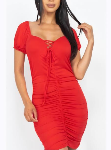 Red ruched dress, Large