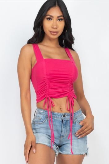Dusty pink crop top with adjustable ruching, Sz. Small