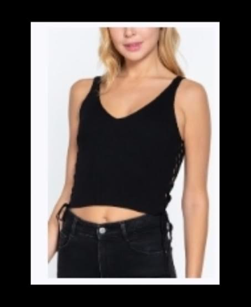 Black, ribbed tank with adjustable tie sides, Sz. Med