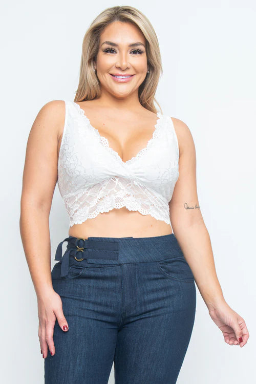 Plus Size V Neck Lace bralette W/Front Lining