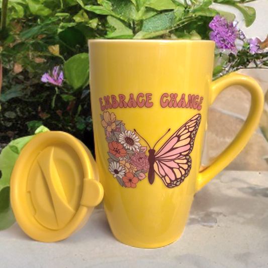 Yellow 16oz motivational mug with lid